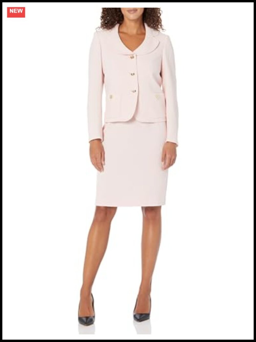 Women's 3-Button Jacket & Pencil Skirt Suit Set, Long Sleeve, Polyester Blend,
